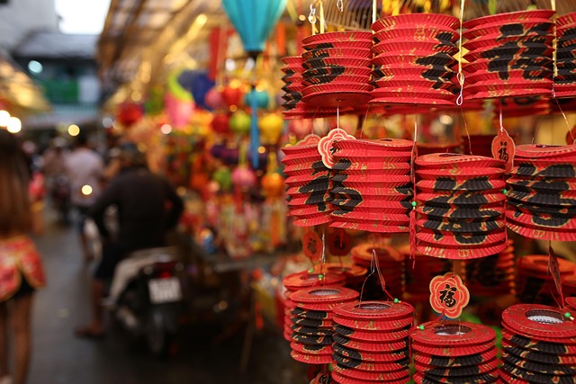 Vibrant street market in an Asian city